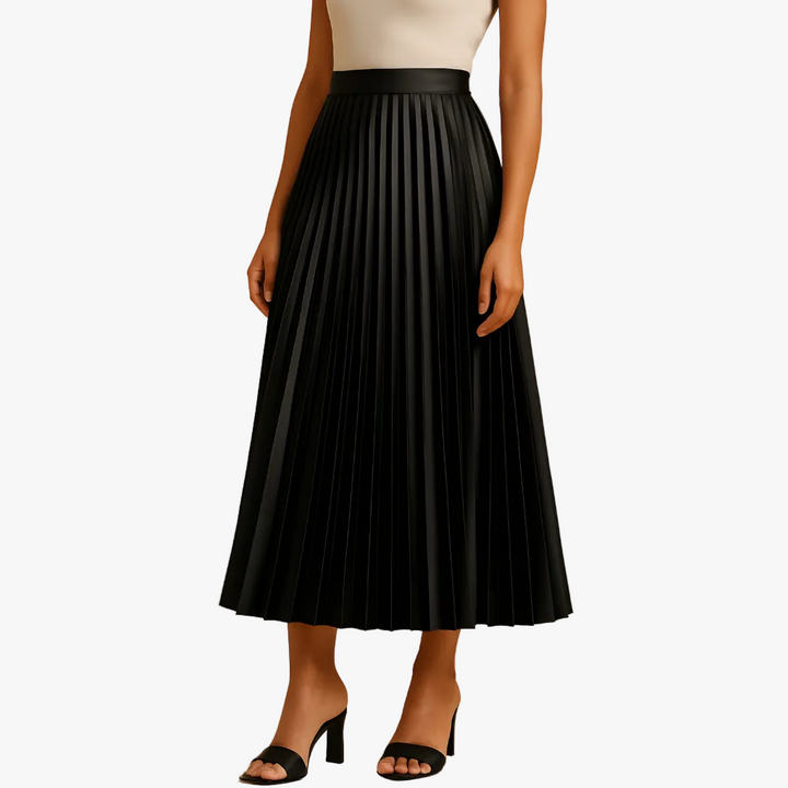 Elspeth | Burnished Pleated Satin Midi Skirt for Women