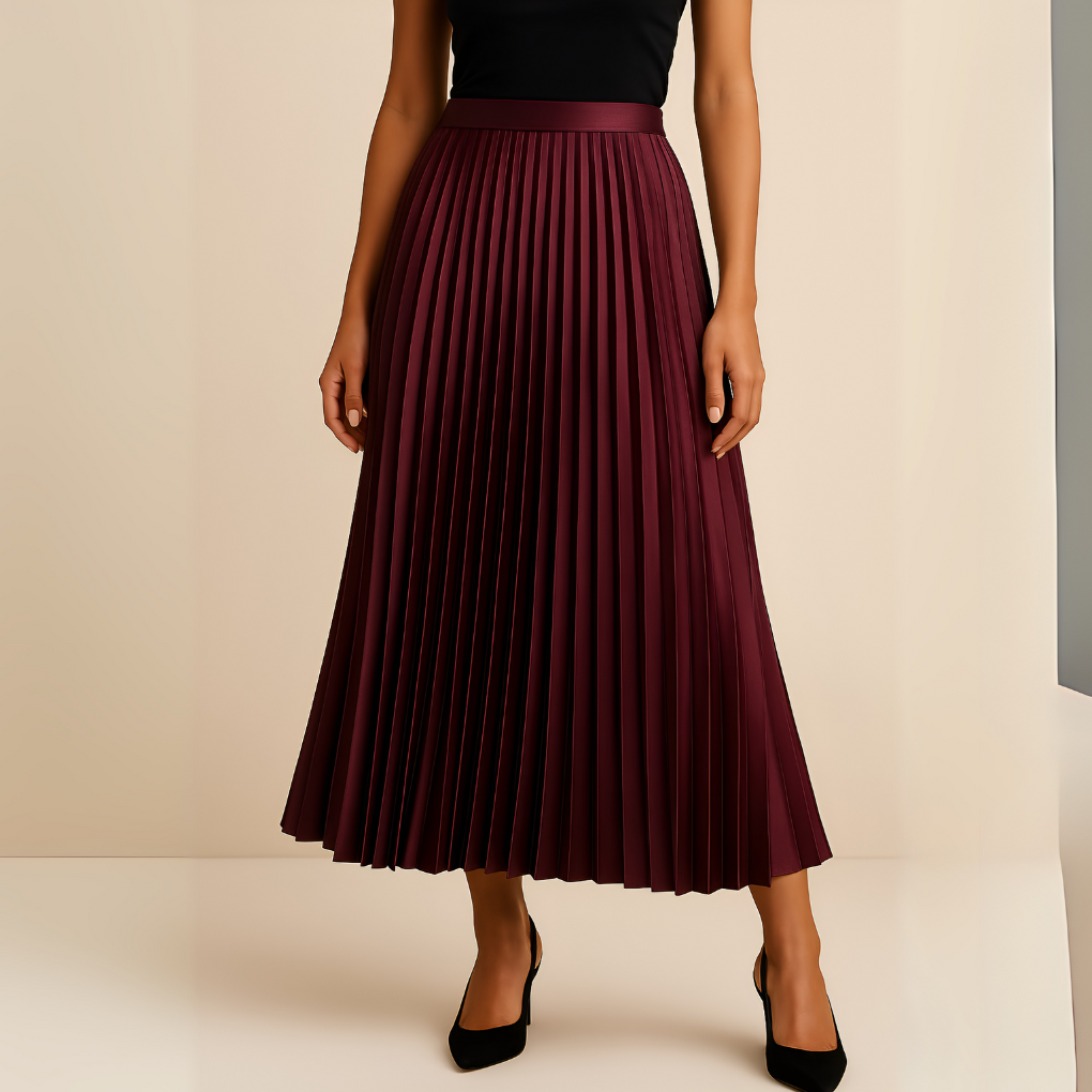 Elspeth | Burnished Pleated Satin Midi Skirt for Women