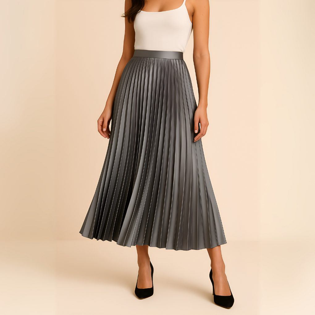 Elspeth | Burnished Pleated Satin Midi Skirt for Women