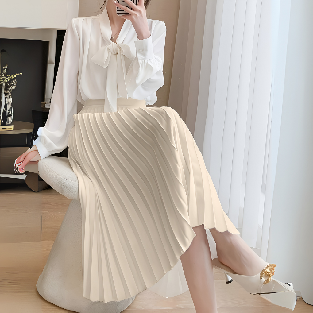 Elspeth | Burnished Pleated Satin Midi Skirt for Women