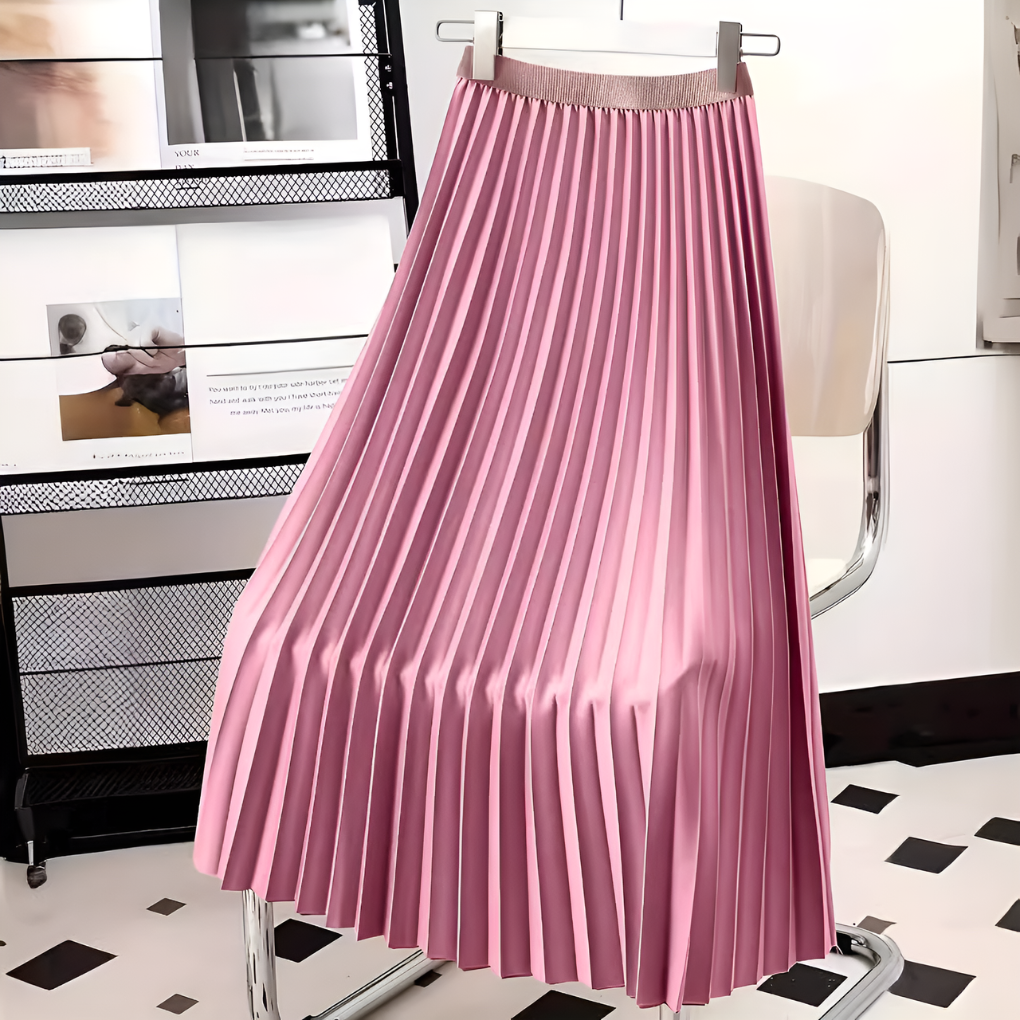 Elspeth | Burnished Pleated Satin Midi Skirt for Women