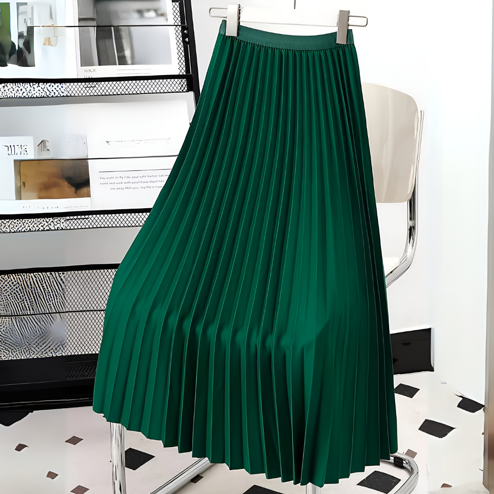 Elspeth | Burnished Pleated Satin Midi Skirt for Women