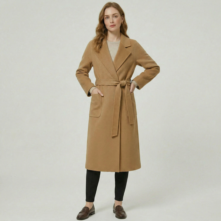 Clotilde | Swathed Belted Wool Wrap Coat for Women