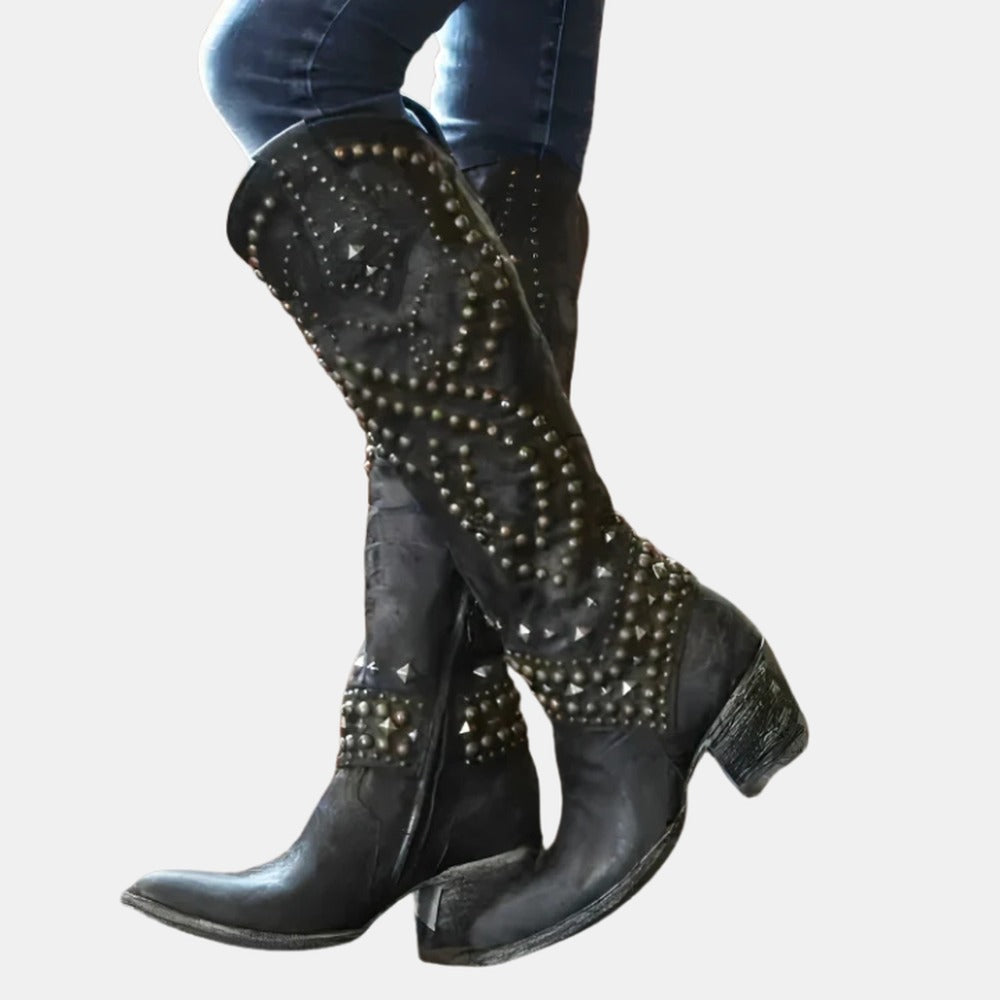 Yvonne Black Knee High Boots for women