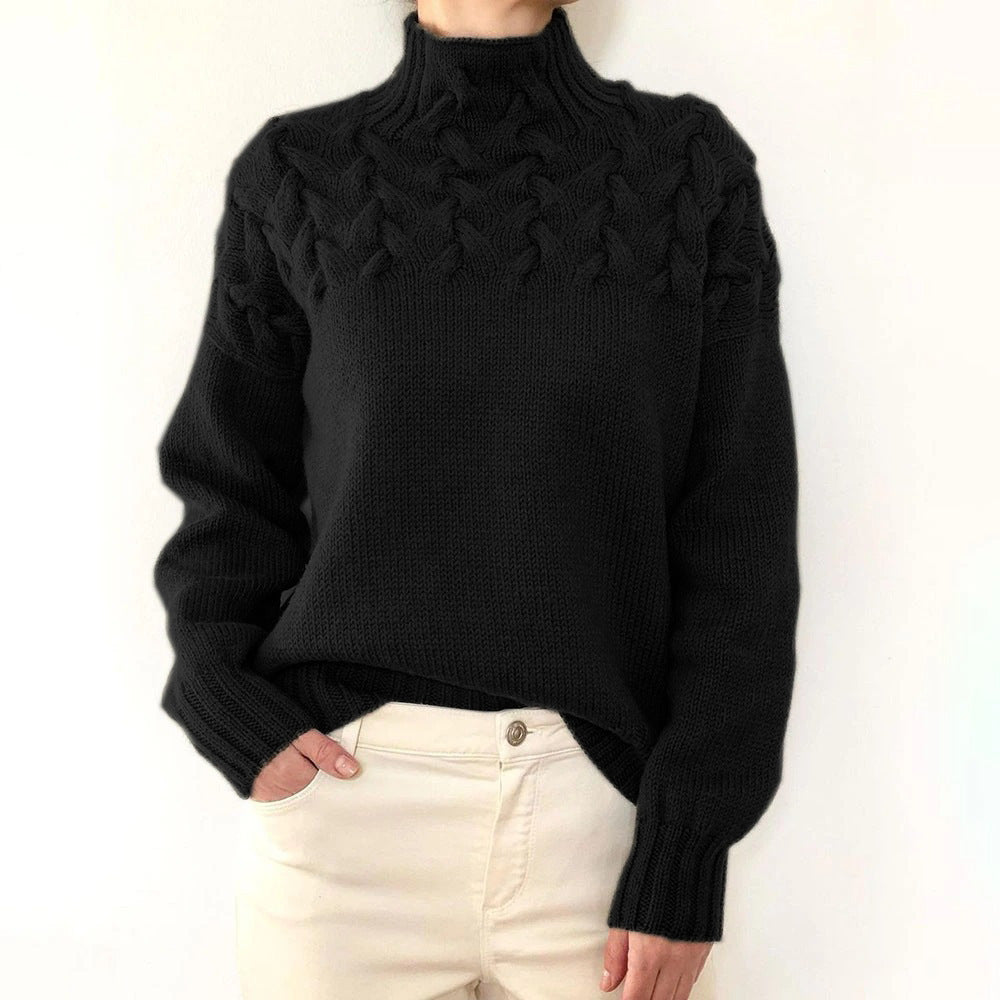 Elena | Velvety Cable Knit Turtleneck Sweater for Women